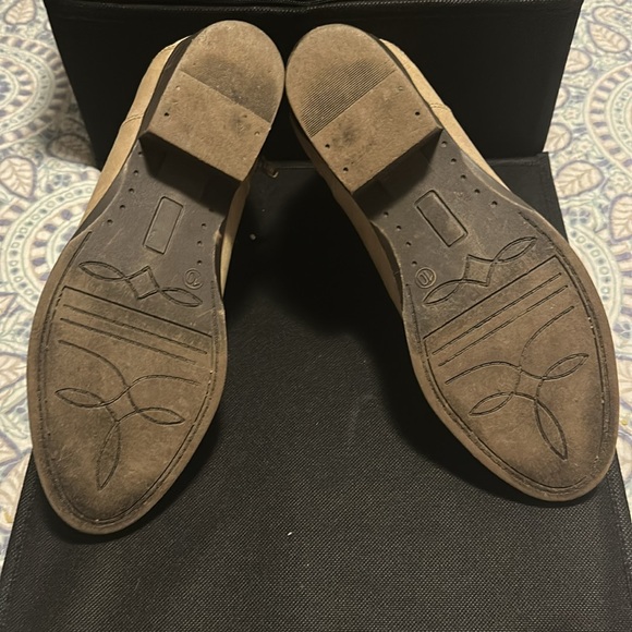 Tan suede ankle booties from StitchFix. Size 10. Snake print detail on heel. - Picture 5 of 5